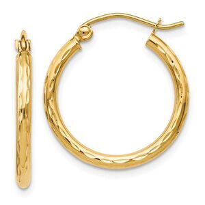 2mm Textured Round Hoop Earrings in 14k Yellow Gold, 20mm (3/4 Inch)